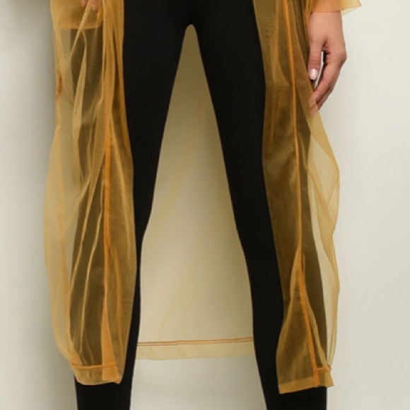 Gold Long sleeve mesh embroidery duster kimono - Picture 4 of 6